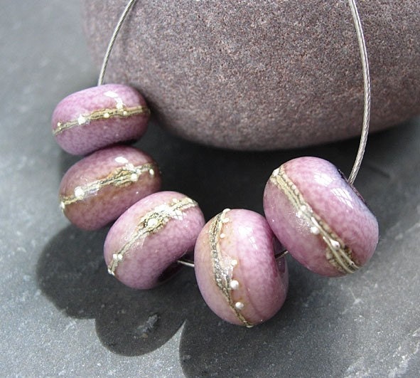 Silvered Heather Lampwork Glass Bead Set