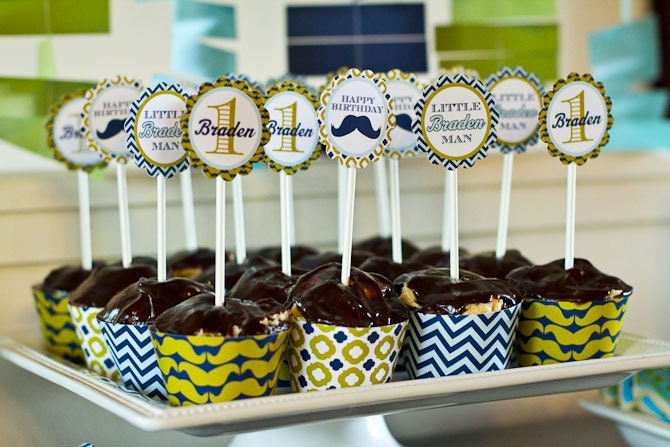 Mustache Bash Little Man Party Pack JPEG (Invitation, Cupcake Topper and Wrapper, Bottle and Food Label, Thank You, Treat Bags, Banner)