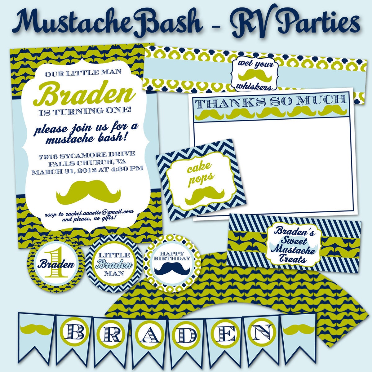 Mustache Bash Birthday or Baby Shower Invitation JPEG