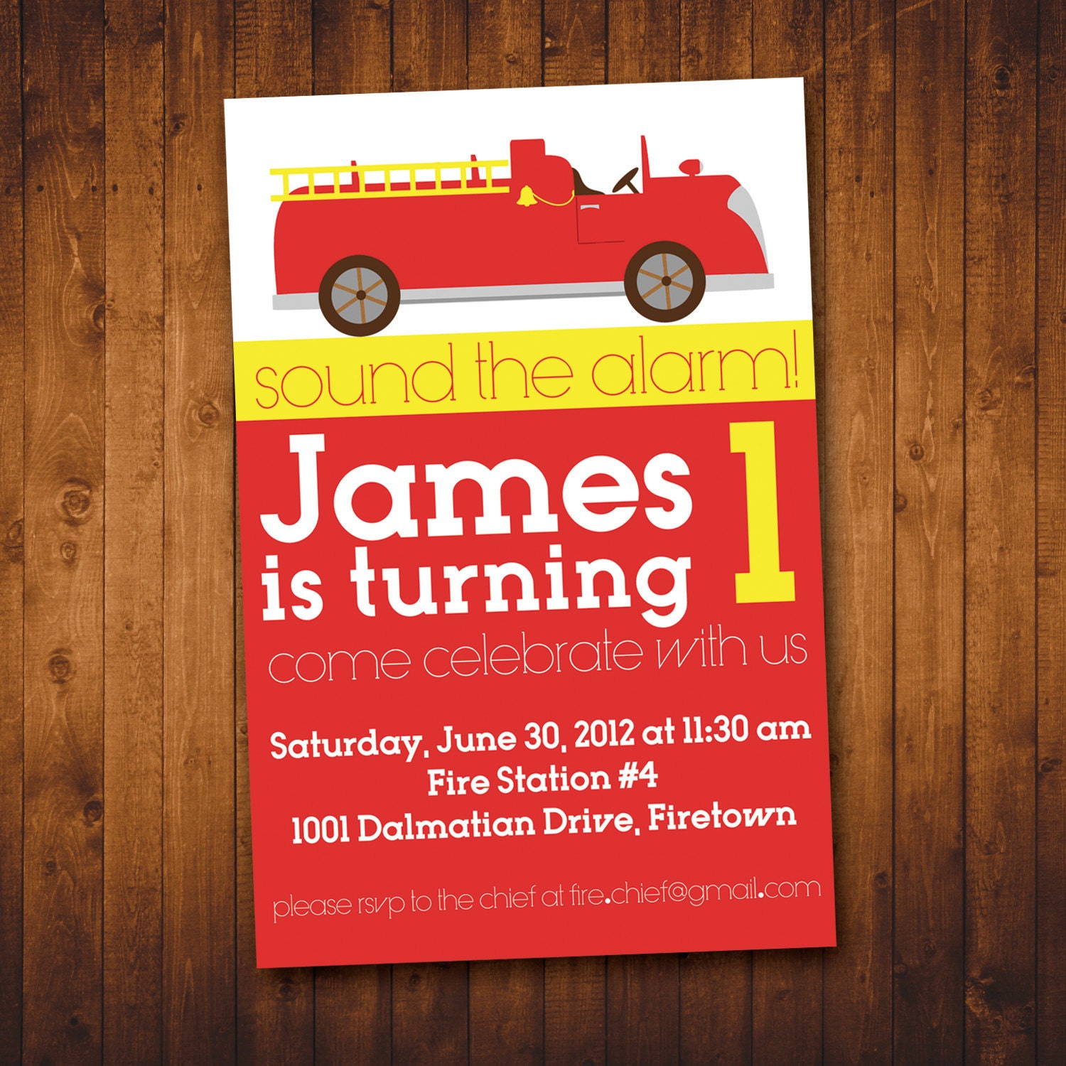 Fire Truck Birthday Invitation JPEG Firetruck