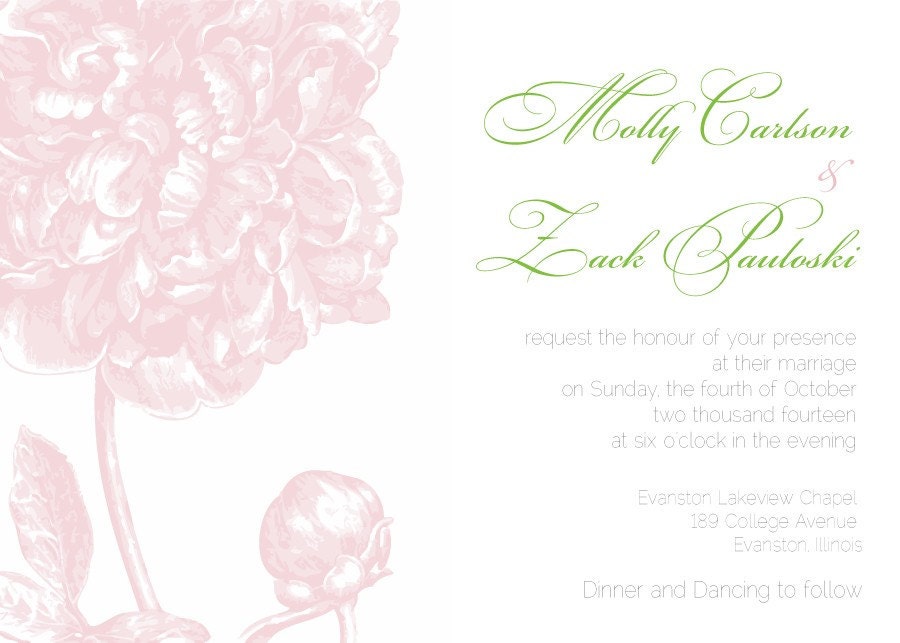 Vintage Wedding Invitation Peony Wedding Invitation