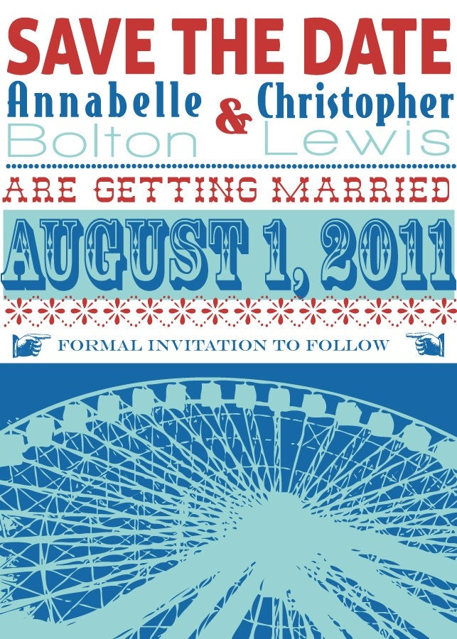Save the Date Vintage Carnival with Ferris Wheel