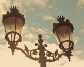 Barcelona photography - original fine art photography print - lamps city art blue sky wall art travel photo