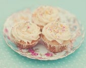 Cupcake food photography -  pastel aqua mint pink heart shabby chic nursery decor gift for her food art