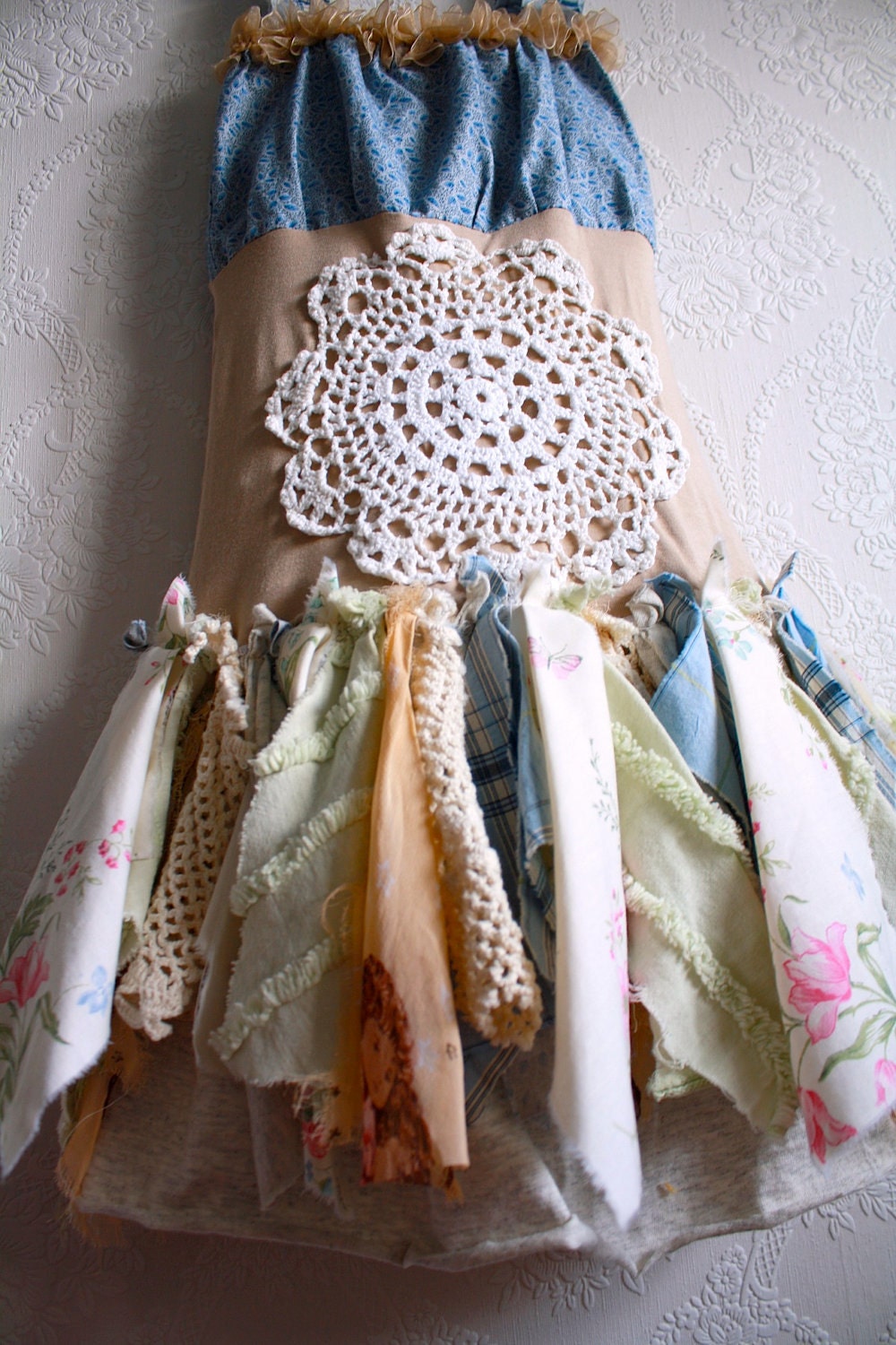 Children's Clothing Shabby Chic Dress 6 7 Blue Upcycled Fairy Clothes Tattered Lace Eco Friendly 'EMILIE'