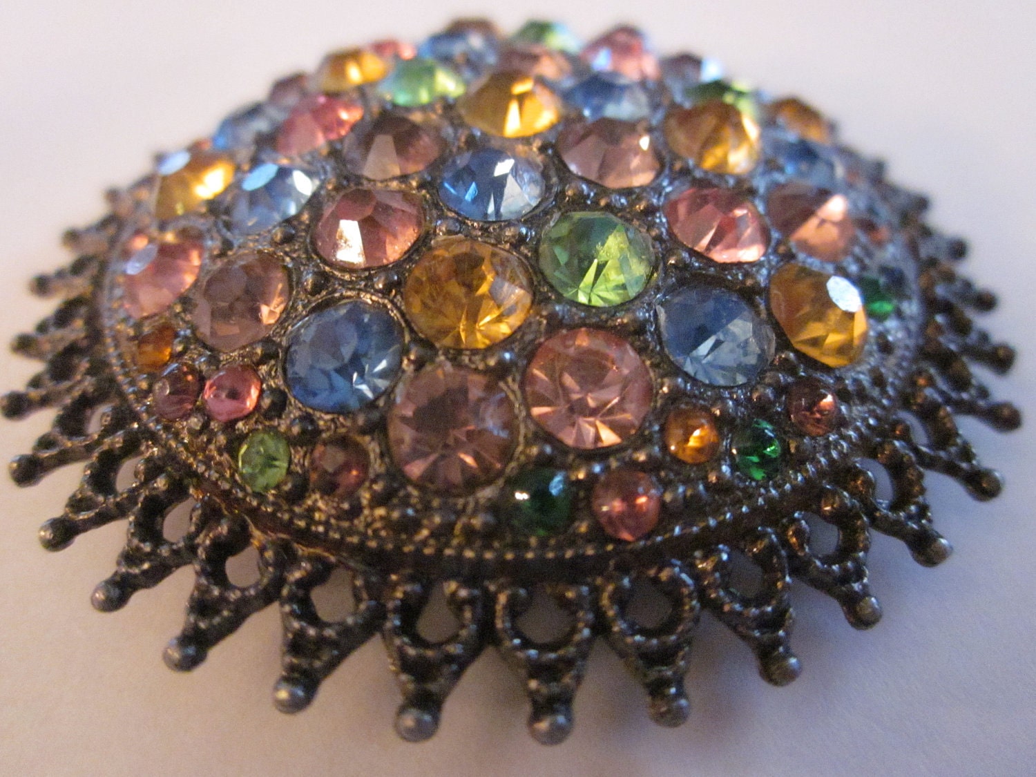 RESERVED FOR LUSHCOUTUREBRIDAL - Vintage Multi-Colored Rhinestone Dome Brooch
