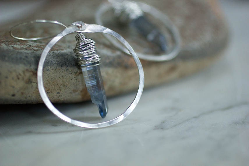 Storm Cloud Crystal and Silver Circle Earrings - RootsAndWingsJewelry