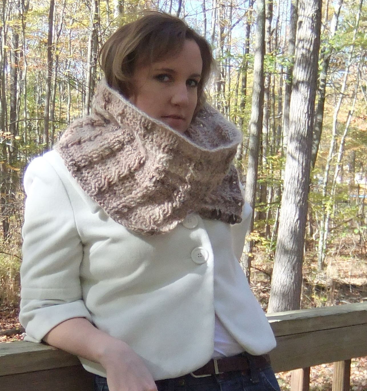 WOOL Mohair Cabled Cowl Auburn Oatmeal