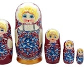 5 Authentic Gzhel Russian  Nesting dolls Matryoshka, free shipping