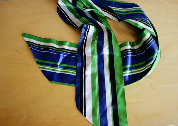 Jewel Tone Blue and Green Striped Vintage Scarf