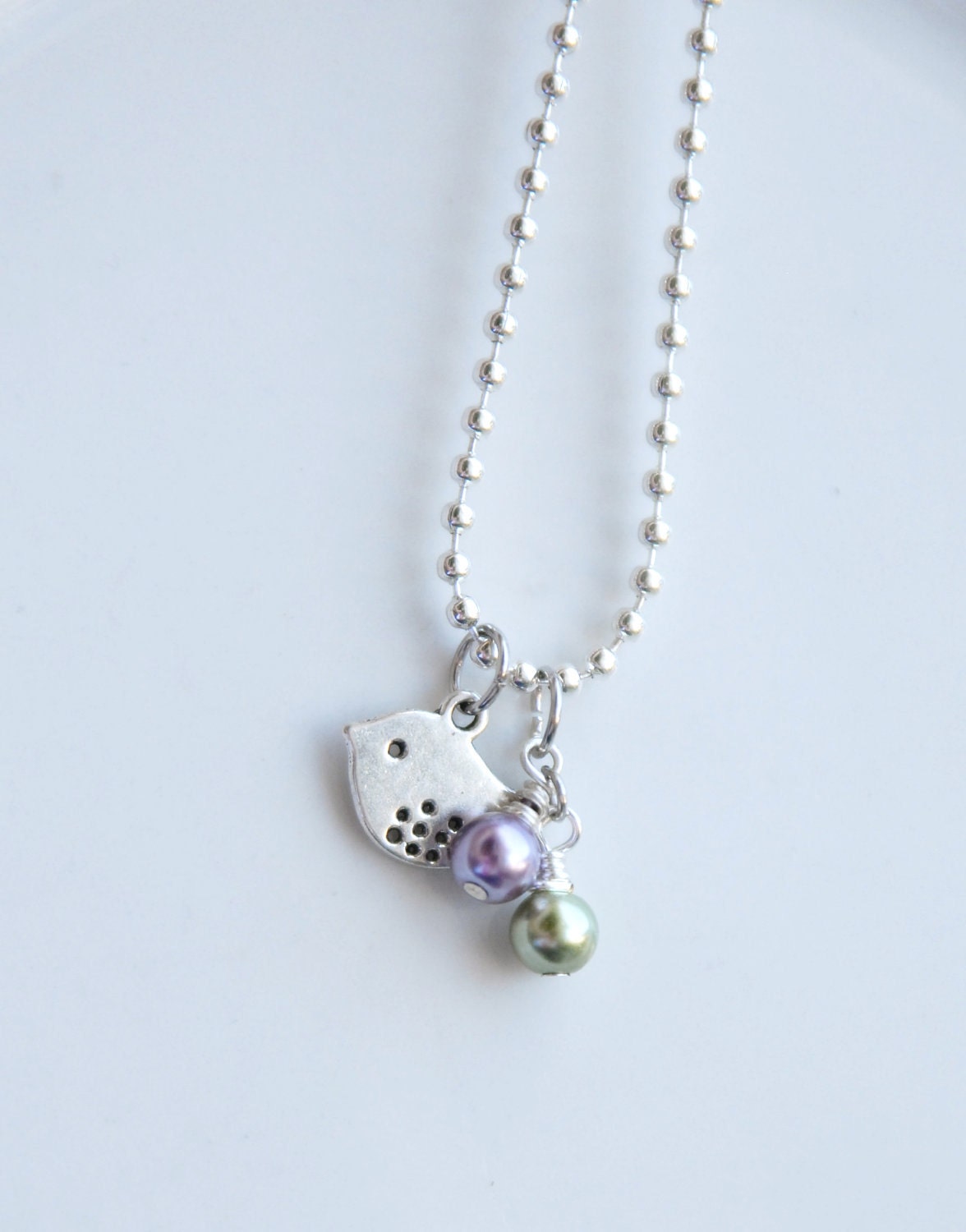Personalized Mini Mama Bird Charm and pearl necklace
