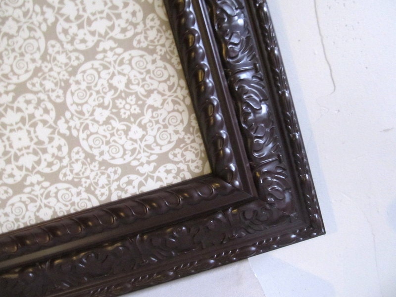 FRAMED MAGNET BOARD Bulletin Board for Kitchen Office Organizer Chocolate Brown Neutral Vintage Style Wedding Fabric Magnetic Board