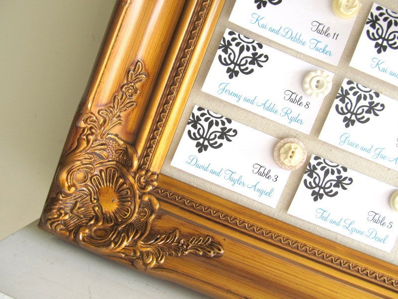 ESCORT CARD HOLDER Large Framed Magnet Board Wedding Seating Chart Picture Display Antique Gold Ivory Ornate Vintage Decoration