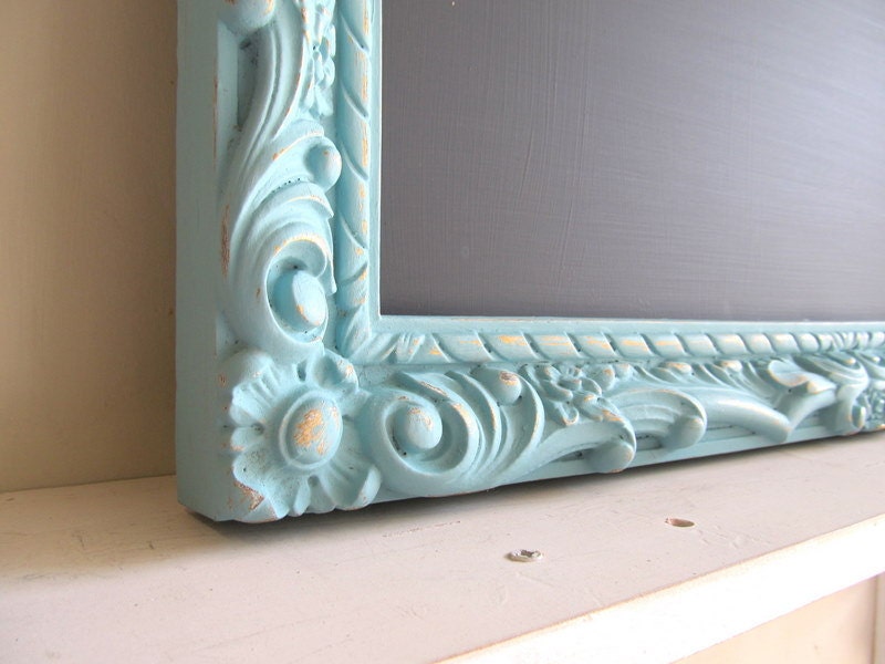 TEAL CHALKBOARD Memo Board Magnetic Wedding Menu Sign Kitchen Chalkboard Framed Chalk Board Turquoise Vintage Blue Vintage Magnet Board