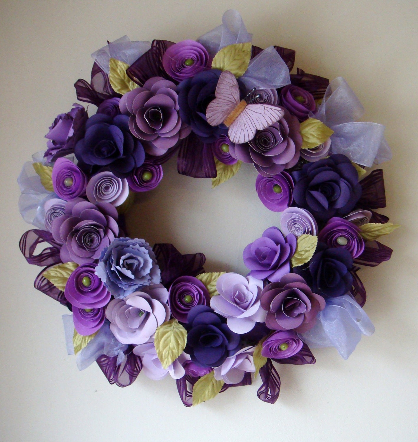 Wreath Assorted Paper Roses You choose colors custom order