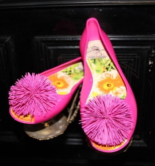 Hot pink Peep-toe ballet flats ,Last  Sale size 7,5