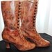 Victorian lace up Boots in limited maroon leather with printed flowers Ankle boots in Stock size 8 US/ 38 european