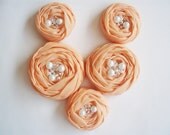 Peach Roses Handmade Appliques Embellishments(5 pcs)