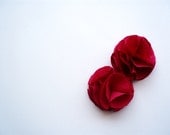 Fuchsia Pom Pom Flowers Handmade Appliques Embellishments(2 pcs)