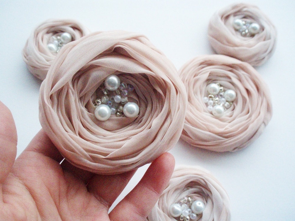 Pale Pink Roses Handmade Appliques Embellishments(5 pcs)