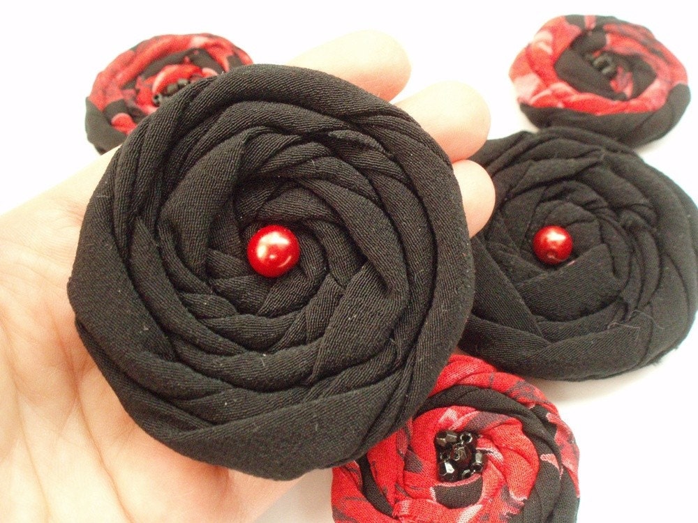 Black-Red Handmade Appliques Embellishments(5 pcs)