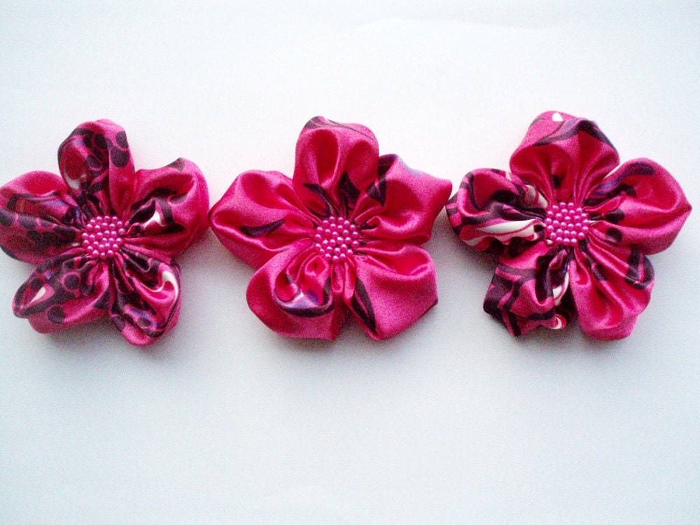 Hot Pink-Purple Flowers Handmade Appliques Embellishments(3 pcs)