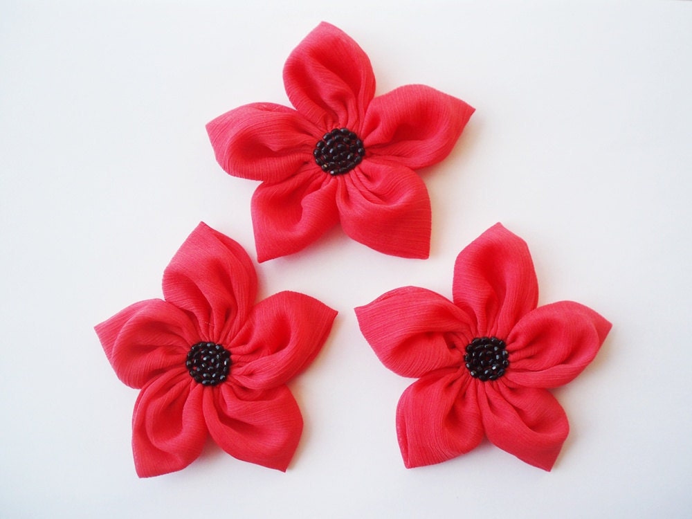 Red Flowers Handmade Appliques Embellishments(3 pcs)