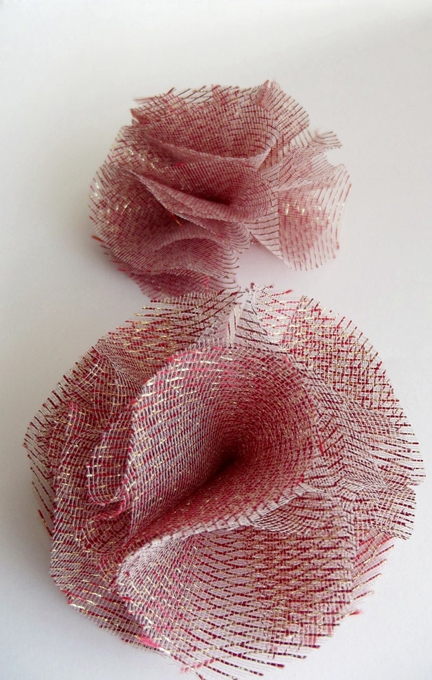 Red&Golden Pom Pom Flowers Handmade Appliques Embellishments(2 pcs)