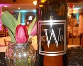 Wine Bottle Hurricane Lantern- Three letter monogram in Castellar