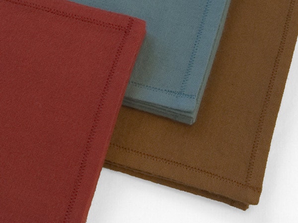 Solid Colored Organic Cotton Men's Handkerchiefs in terra cotta, steel blue, camel
