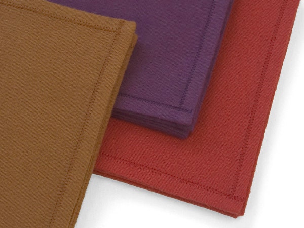 Men's Cotton Handkerchiefs in camel, dusty purple, and terra cotta