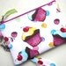 Zip Wristlet Pouch Purse Gadget (Padded) Watercolor CUPCAKES purple pink turq yellow green