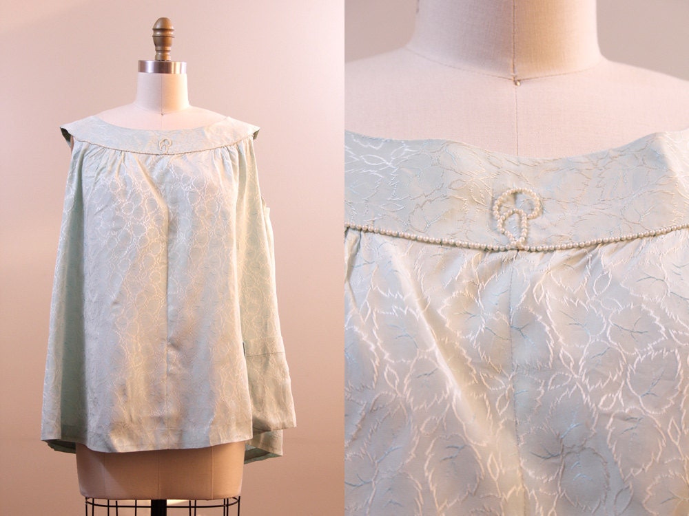maternity top // vintage 50s green brocade & pearl maternity blouse // size large L