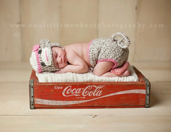 Sock Monkey Diaper cover and Hat Set . Sister. Sizes 0-6 month