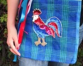 Colorful Mexican Rooster - Cockerel Blue and green Net Bag / tote /mesh bag with ribbons