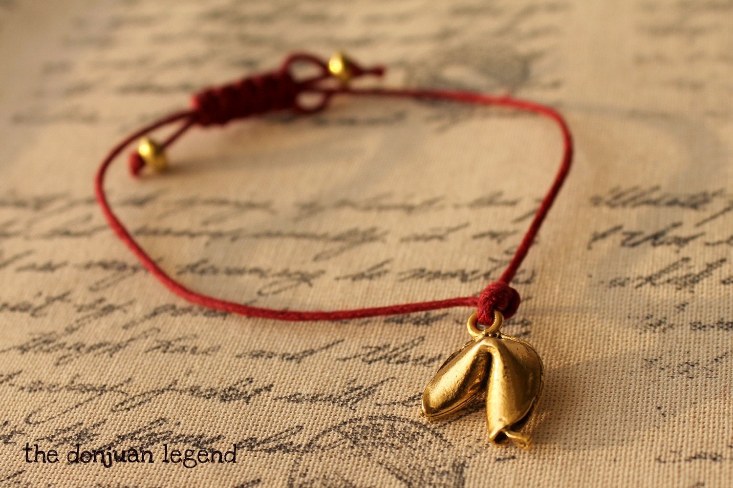 Last one My lucky Cookie- Fortune Cookie dark red adjustable bracelet