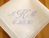 Swiss Lace Handkerchief with 3-Initial Monogram and Date