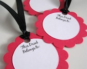 Drink Glass Tags, Wine Charms, Place Cards in Pink & Black Set of 15 -  Additional Quantities/Colors Available