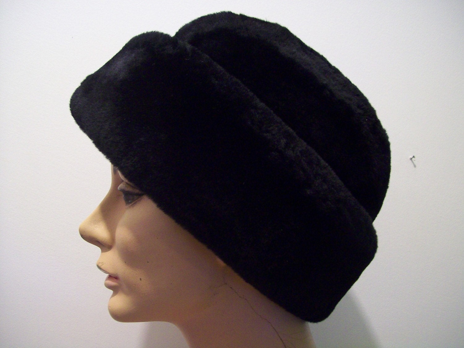 Vintage 1950s Black Mouton lambs wool hat by North King excellent condition the warmest hat you will find