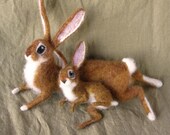 Mother and Baby Rabbit, needle felted animals