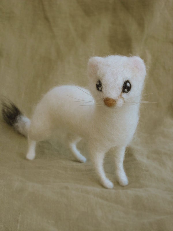 Needle felted animal, ermine weasel stoat