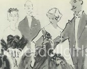 Fashion Magazine Ad, Vogue UK 1953, Rene Bouche, Fashion Illustration, Evening Dress, Paper Ephemera, Ad, Wall Art