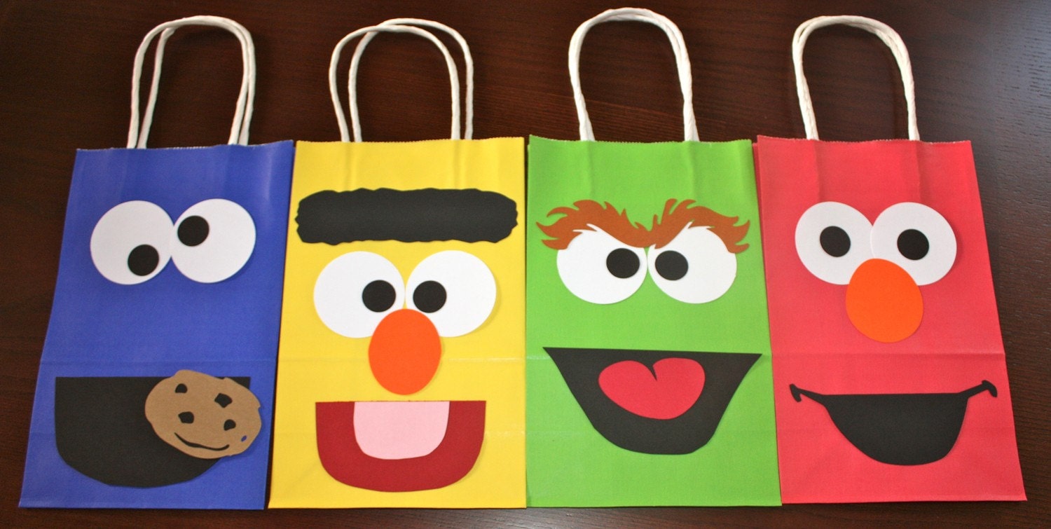 Sesame Street goodie treat bags Elmo Cookie Monster, Bert, Oscar, Ernie, Big Bird