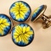 Handmade Cabinet Knobs/ Pulls  Metal / Polymer Clay set of SIX Lemon and Cobalt
