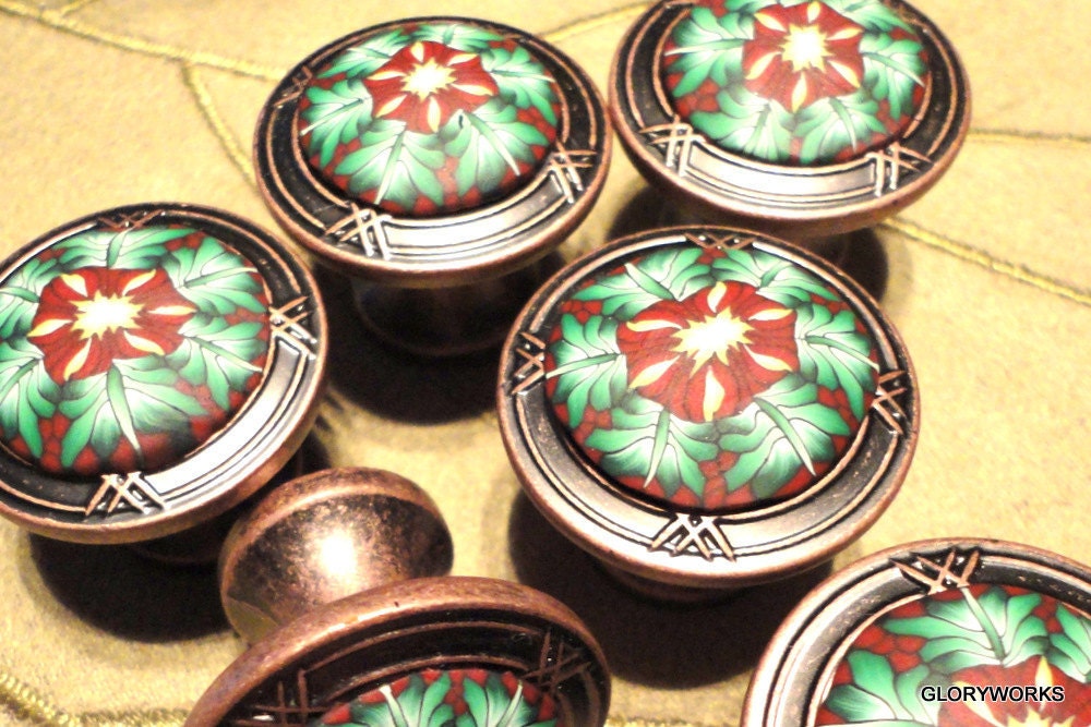Large 1 1/2 Inch Diameter    Mahogany and Copper   Set of SIX