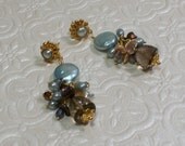 Earth and Sky Dangle Earrings - Blue and Brown Tones of FW Pearl and Smoky Topaz in Vermeil