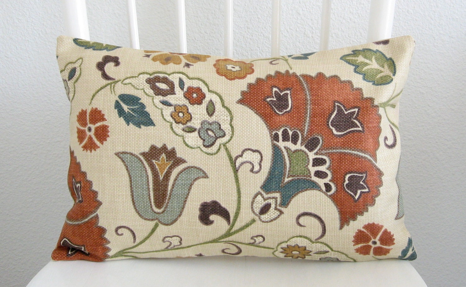 Decorative pillow - Lumbar pillow - 12x 18 - Richloom favell in Jewe l- Cream - Orange - Yellow - Blue- Same Fabric on Both Sides