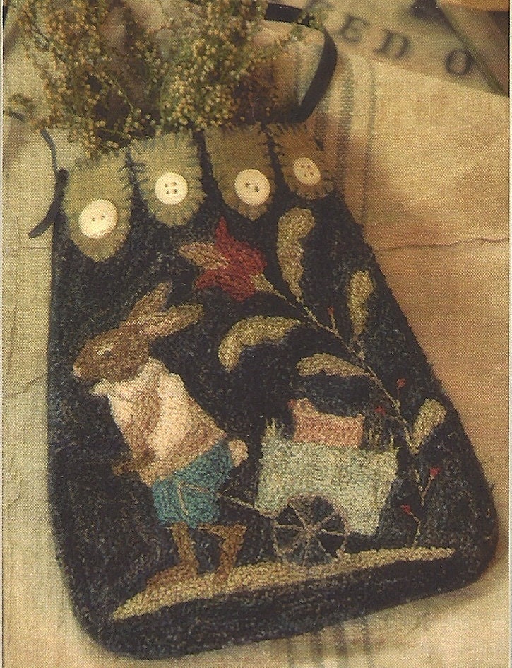 Primitive Folk Art Punchneedle Pattern:  PETER & PEEP - Pre-stamped Weavers Cloth Included