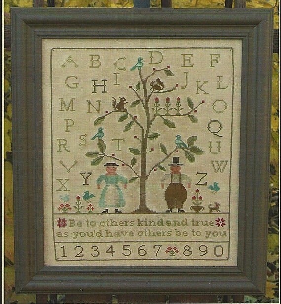 Primitive Folk Art Cross Stitch Pattern:  Be KIND & Be TRUE