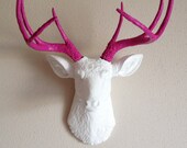 White & Pink Deer Head Wall Mount